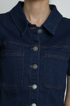 كيتشن بلوزة جينز بجيوب كم قصير بأزرار أمامية نسائي