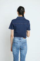 كيتشن بلوزة جينز بجيوب كم قصير بأزرار أمامية نسائي