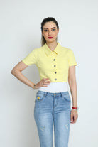 كيتشن بلوزة جينز بجيوب كم قصير بأزرار أمامية نسائي