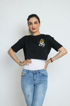 كيتشن بلوزة قصيرة هاي ويست سادة مفتوحة من الخلف نص كم