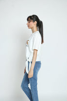 كيتشن بلوزة قطنية قصيرة برباط على الجنب نص كم نسائي