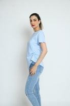 كيتشن بلوزة قطنية طويلة مع جانب قصير كم قصير نسائي