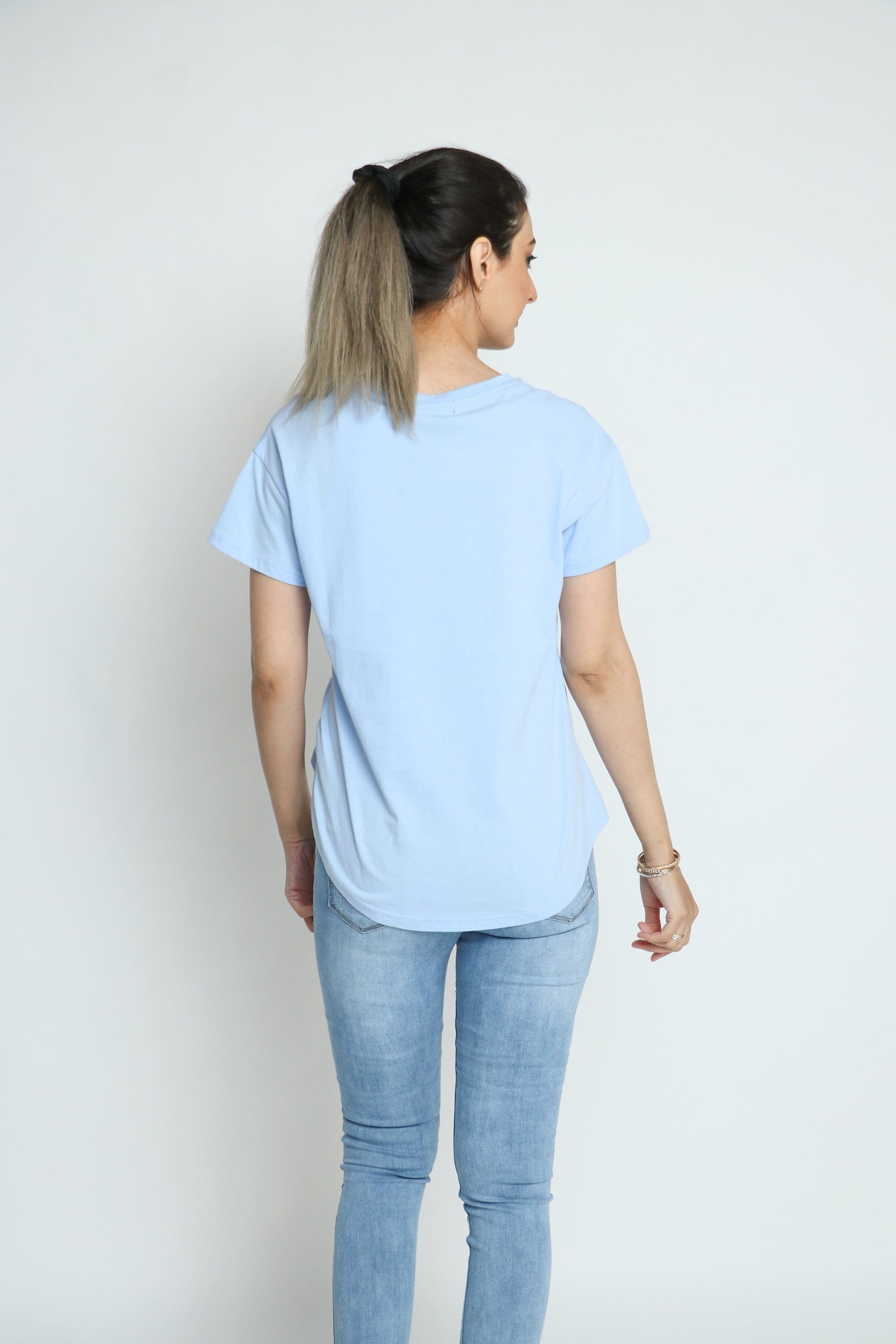 كيتشن بلوزة قطنية طويلة مع جانب قصير كم قصير نسائي