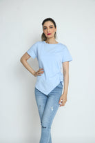 كيتشن بلوزة قطنية طويلة مع جانب قصير كم قصير نسائي