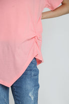 كيتشن بلوزة قطنية طويلة مع جانب قصير كم قصير نسائي