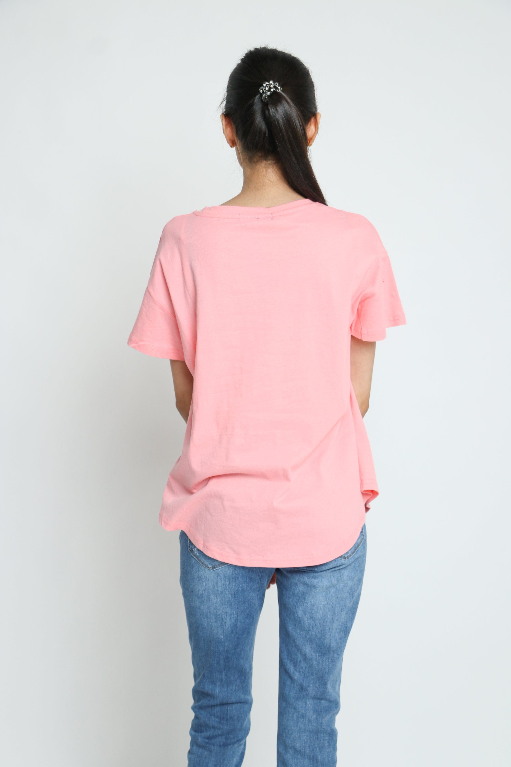 كيتشن بلوزة قطنية طويلة مع جانب قصير كم قصير نسائي