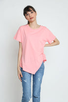 كيتشن بلوزة قطنية طويلة مع جانب قصير كم قصير نسائي