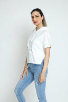 كيتشن بلوزة سادة نص كم بقعبة نسائي