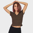 كيتشن بلوزة قصيرة نص بطن سادة سبعة كم قصير نسائي