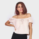 كيتشن بلوزة بأكمام قصيرة اوف شولدر سادة