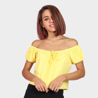 كيتشن بلوزة بأكمام قصيرة اوف شولدر سادة