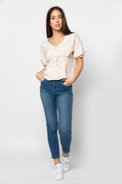 كيتشن بلوزة قصيرة الأكمام مربعات مخصرة