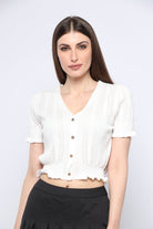 كيتشن بلوزة بأزرار أمامية واكمام قصيره