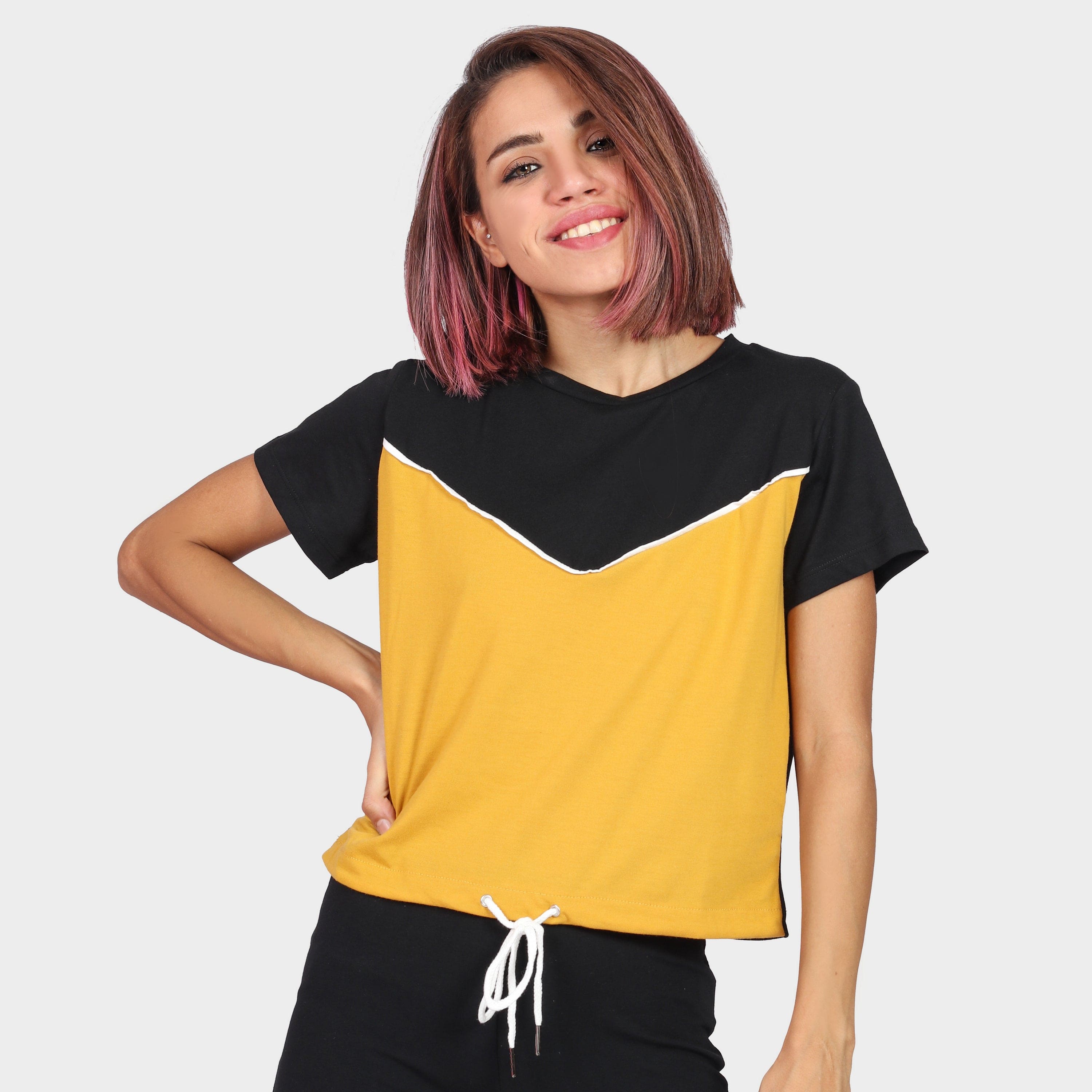 كيتشن بلوزة قطن لونين نص كم قصيرة نسائي