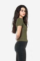 كيتشن بلوزة نايلون كم قصير ورقبة دائرية نسائي