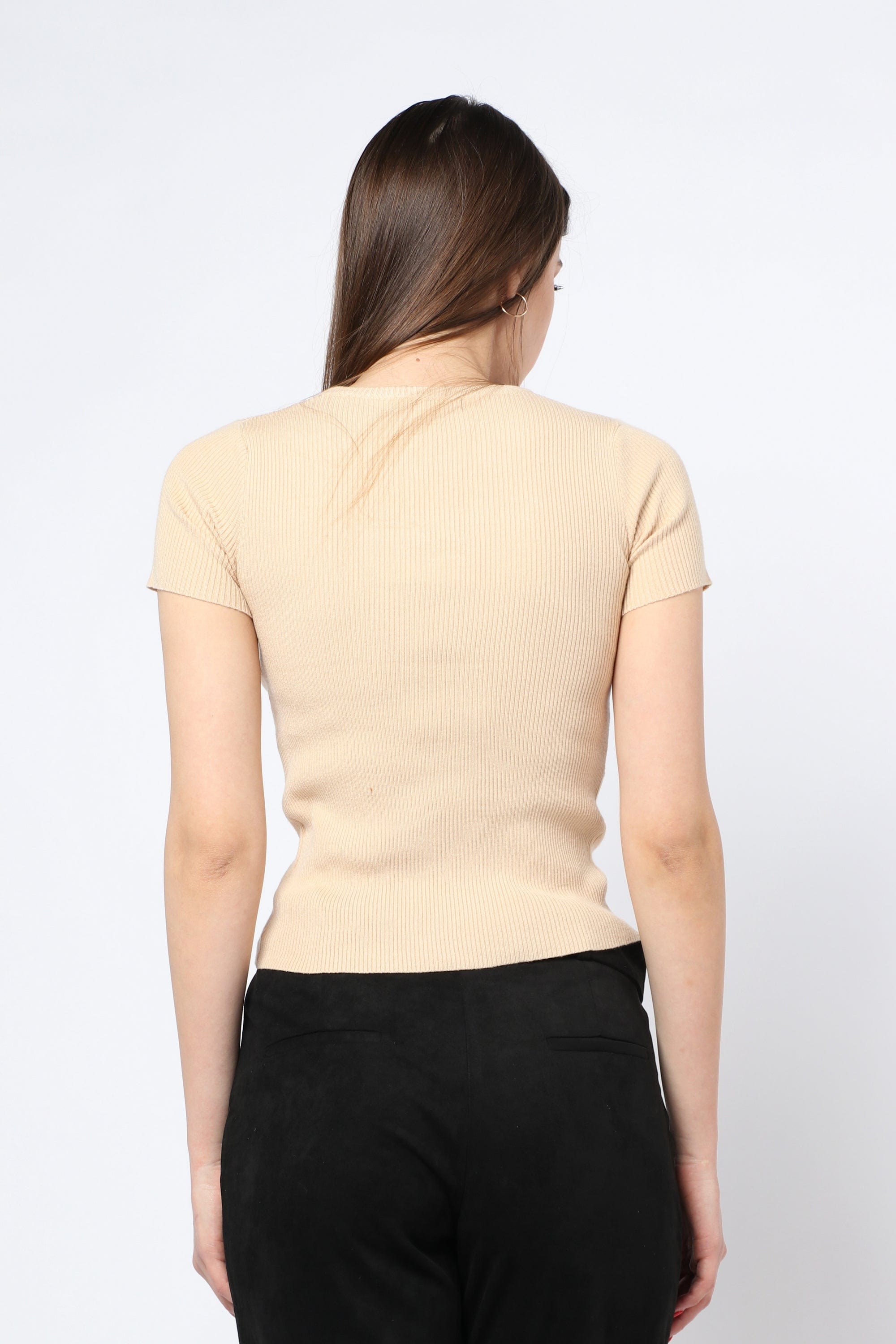 كيتشن بلوزة نايلون كم قصير ورقبة دائرية نسائي