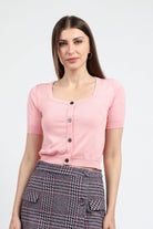 كيتشن بلوزة قصيرة سادة بأزرار أمامية نص كم