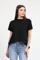 كيتشن بلوزة سادة قصيرة من الأمام طويل من الخلف كم قصير نسائي