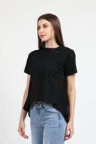 كيتشن بلوزة سادة قصيرة من الأمام طويل من الخلف كم قصير نسائي