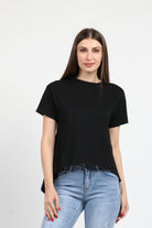 كيتشن بلوزة سادة قصيرة من الأمام طويل من الخلف كم قصير نسائي