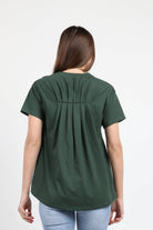 كيتشن بلوزة سادة قصيرة من الأمام طويل من الخلف كم قصير نسائي