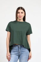 كيتشن بلوزة سادة قصيرة من الأمام طويل من الخلف كم قصير نسائي