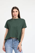 كيتشن بلوزة سادة قصيرة من الأمام طويل من الخلف كم قصير نسائي