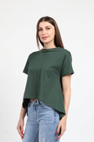 كيتشن بلوزة سادة قصيرة من الأمام طويل من الخلف كم قصير نسائي