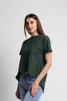 كيتشن بلوزة سادة قصيرة من الأمام طويل من الخلف كم قصير نسائي