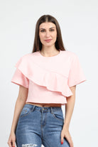 كيتشن بلوزة نص بطن كم قصير مع كشكشة نسائي