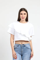 كيتشن بلوزة نص بطن كم قصير مع كشكشة نسائي