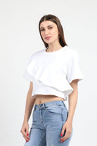 كيتشن بلوزة نص بطن كم قصير مع كشكشة نسائي