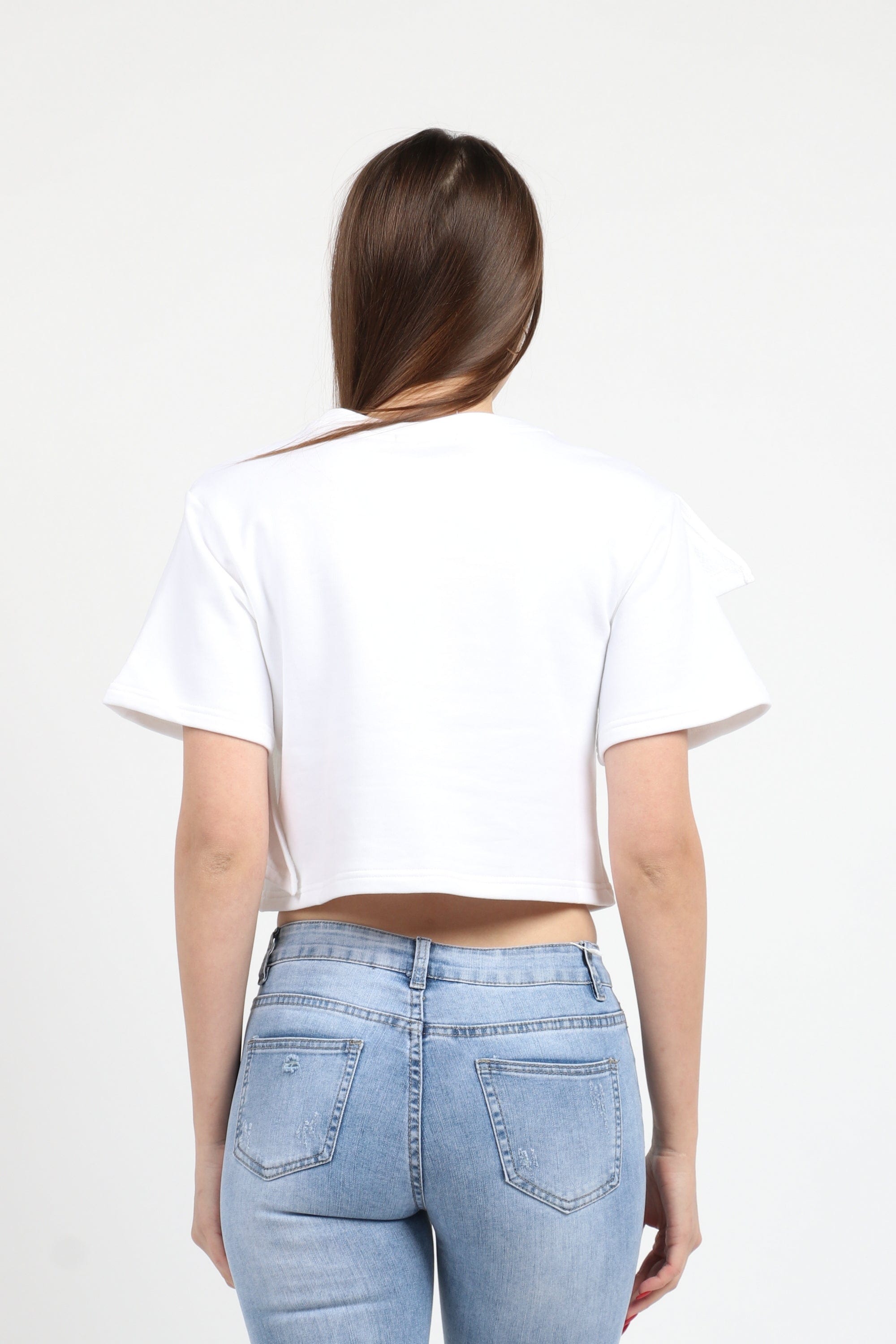 كيتشن بلوزة نص بطن كم قصير مع كشكشة نسائي