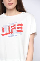 كيتشن بلوزة نص بطن قصيرة كم قصير نسائي أبيض