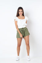 كيتشن بلوزة قصيرة الأكمام سادة مخرمة أبيض