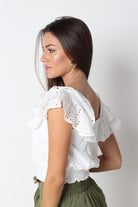 كيتشن بلوزة قصيرة الأكمام سادة مخرمة أبيض