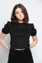 كيتشن بلوزة قصيرة الأكمام سادة كتف مرتفع