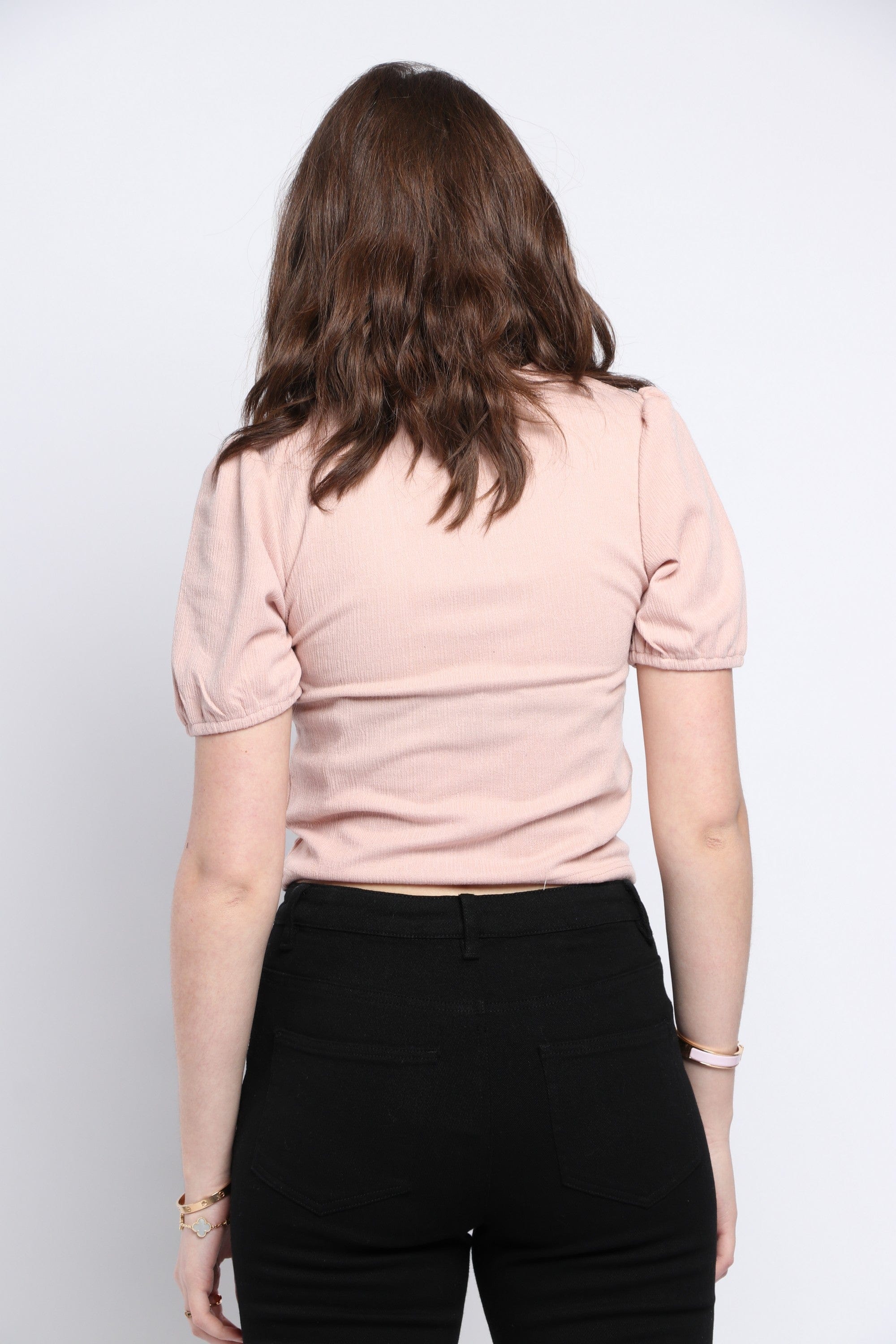 كيتشن بلوزة قصيرة الأكمام سادة كتف مرتفع