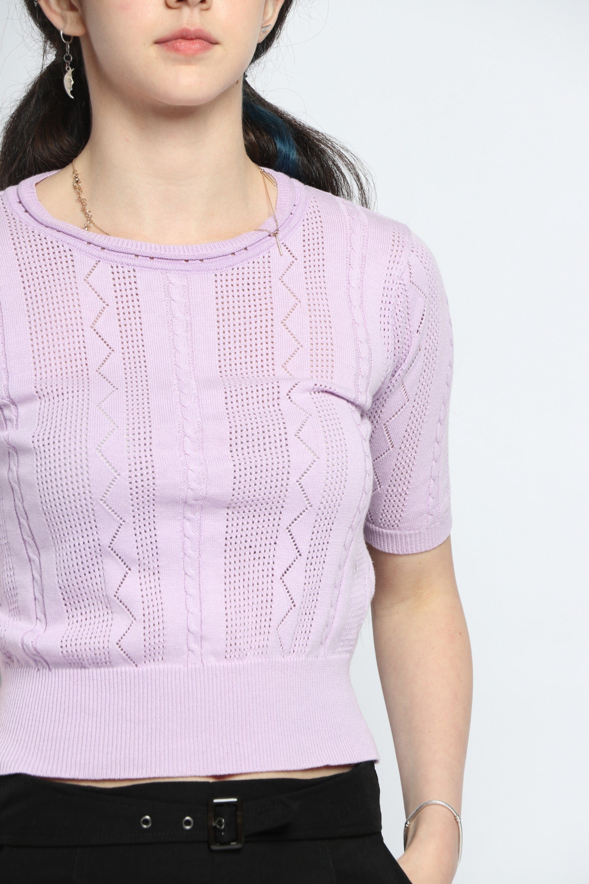 كيتشن بلوزة قصيرة الأكمام سادة مخرمة بأشكال