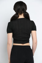 كيتشن بلوزة قصيرة الأكمام سادة برباط أمامي وفتحة V