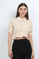 كيتشن بلوزة قصيرة الأكمام سادة بجيب أمامي