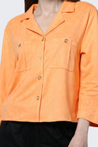 كيتشن بلوزة شمواه بأزرار أمامية وجيوب وياقة 3/4 كم نسائي