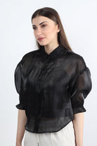 كيتشن بلوزة شفافة بأكمام 3/4 بف نسائي