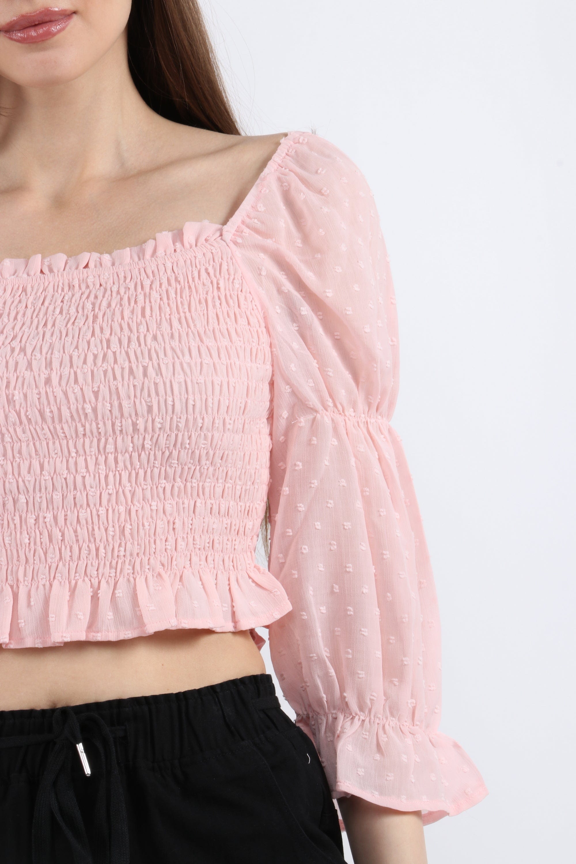 كيتشن بلوزة بأكمام 3/4 خصر مرتفع مكشكش