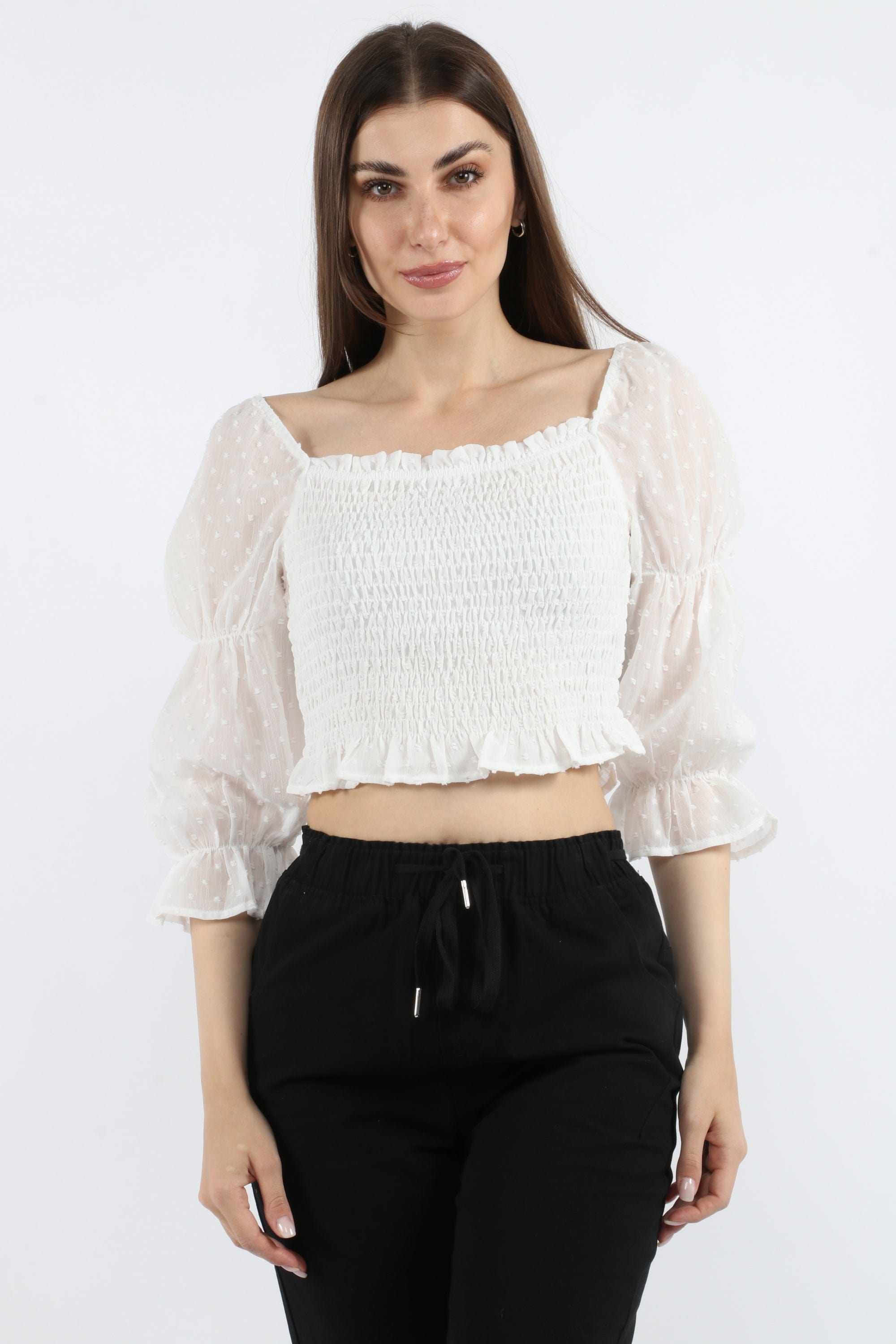 كيتشن بلوزة بأكمام 3/4 خصر مرتفع مكشكش