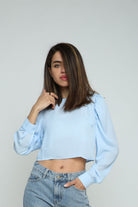 كيتشن بلوزة شيفون نص بطن بكم طويل نسائي