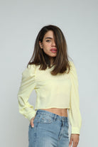 كيتشن بلوزة شيفون نص بطن بكم طويل نسائي