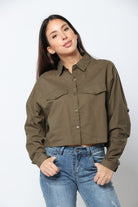 كيتشن بلوزة سادة بأزرار أمامية كم طويل نسائي