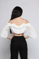 كيتشن بلوزة أوف شولدر سادة مكشكشة كم طويل نسائي