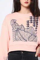 كيتشن بلوزة قصيرة أوفر سايز مطبوعة بكم طويل نسائي